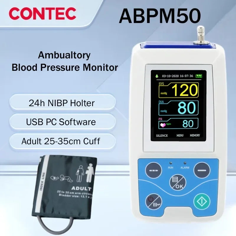 CONTEC ABPM50 24hodinový NIBP Holter dynamický digitální monitor krevního tlaku na paži s PC softwarem, velký pro dospělé nebo manžeta pro dospělé