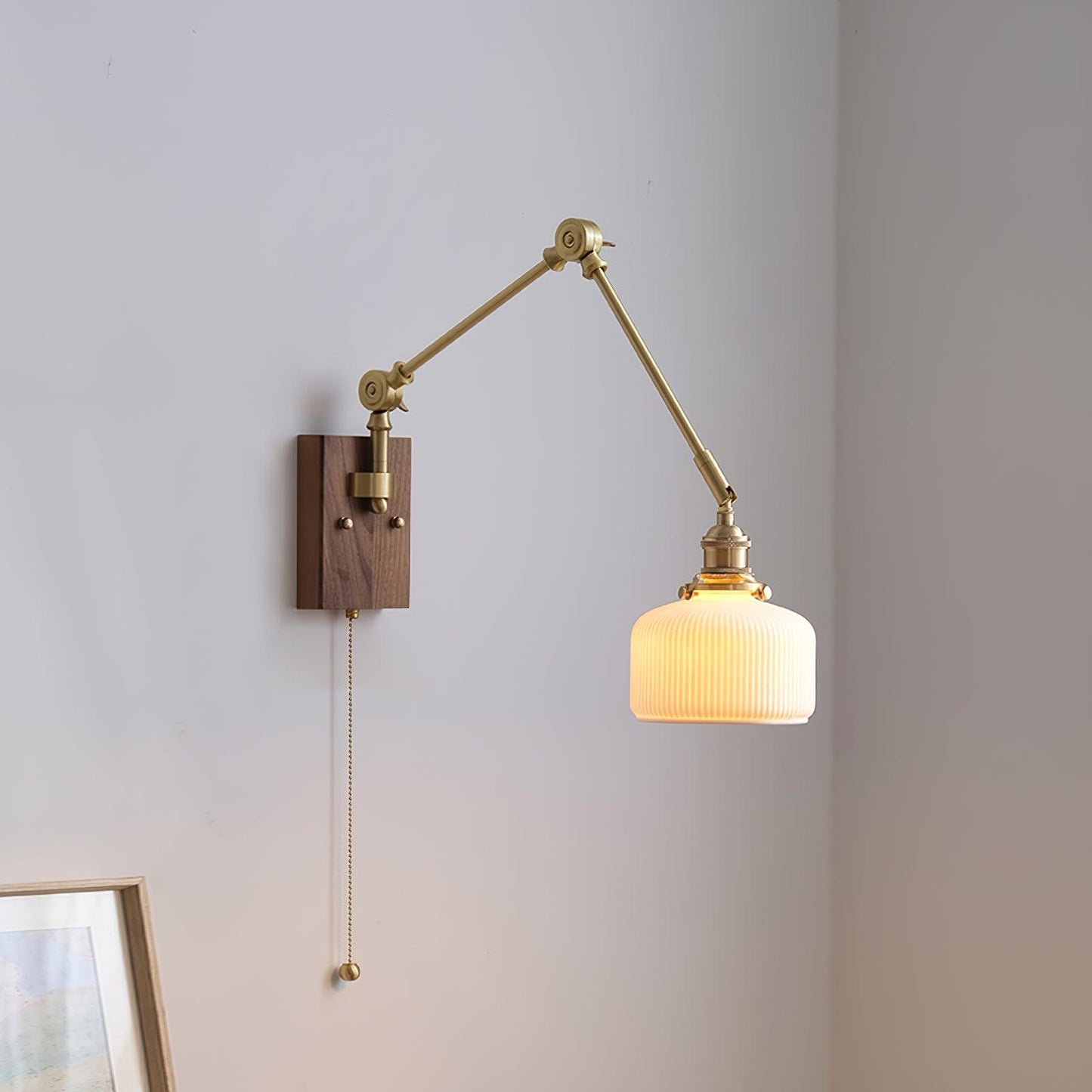 Elegant Wall Sconce Lighting with Wood Design and Ceramic Shade - Adjustable Modern Wall Lamp for Living Room, Bedroom, Hallway