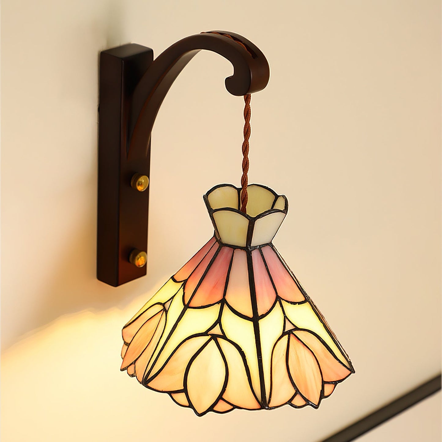 Elegant Wall Sconce Lighting with Hand-Cut Glass and Wooden Holder - Vintage Style Wall Lamp for Cozy Interiors