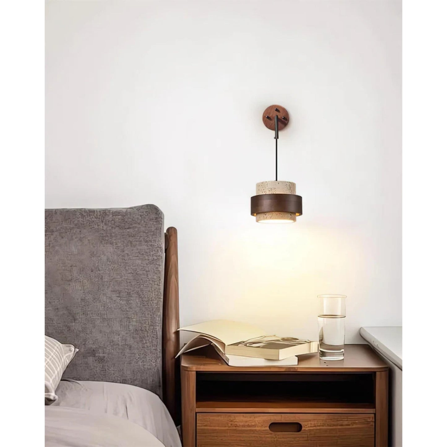 Juvetta Modern Travertine Wall Lamp with Wooden Accents - Stylish Wall Sconce Light for Cozy Atmosphere