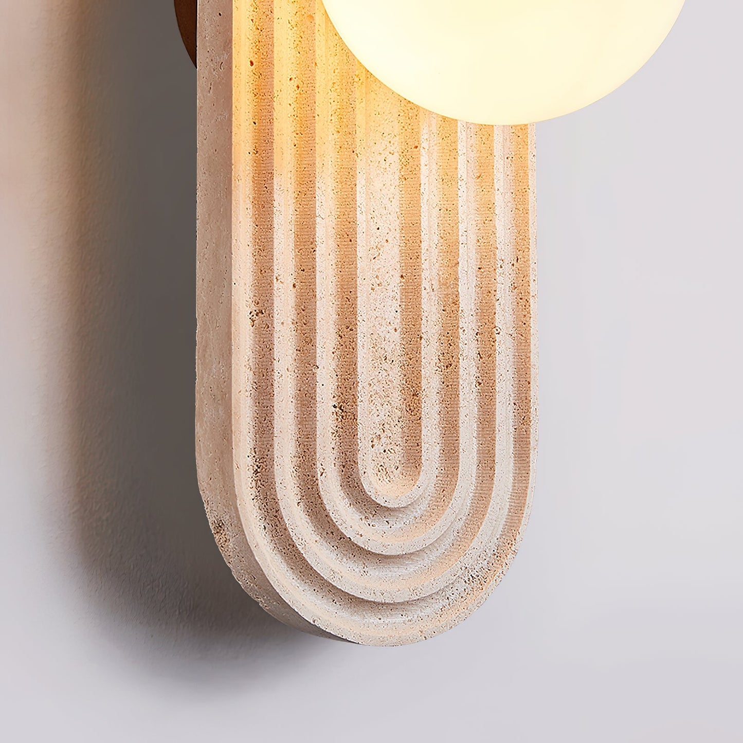 Lanviro Modern Travertine Wall Sconce Light with Matte Glass Ball - Stylish Bathroom Wall Light for Cozy Interiors