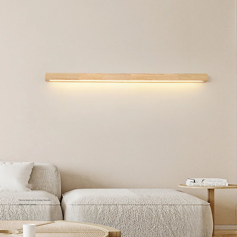 Lucavo | Linear Wall Lamp with Wooden Surface and LED Lighting | Modern Design for Bathroom and Bedroom
