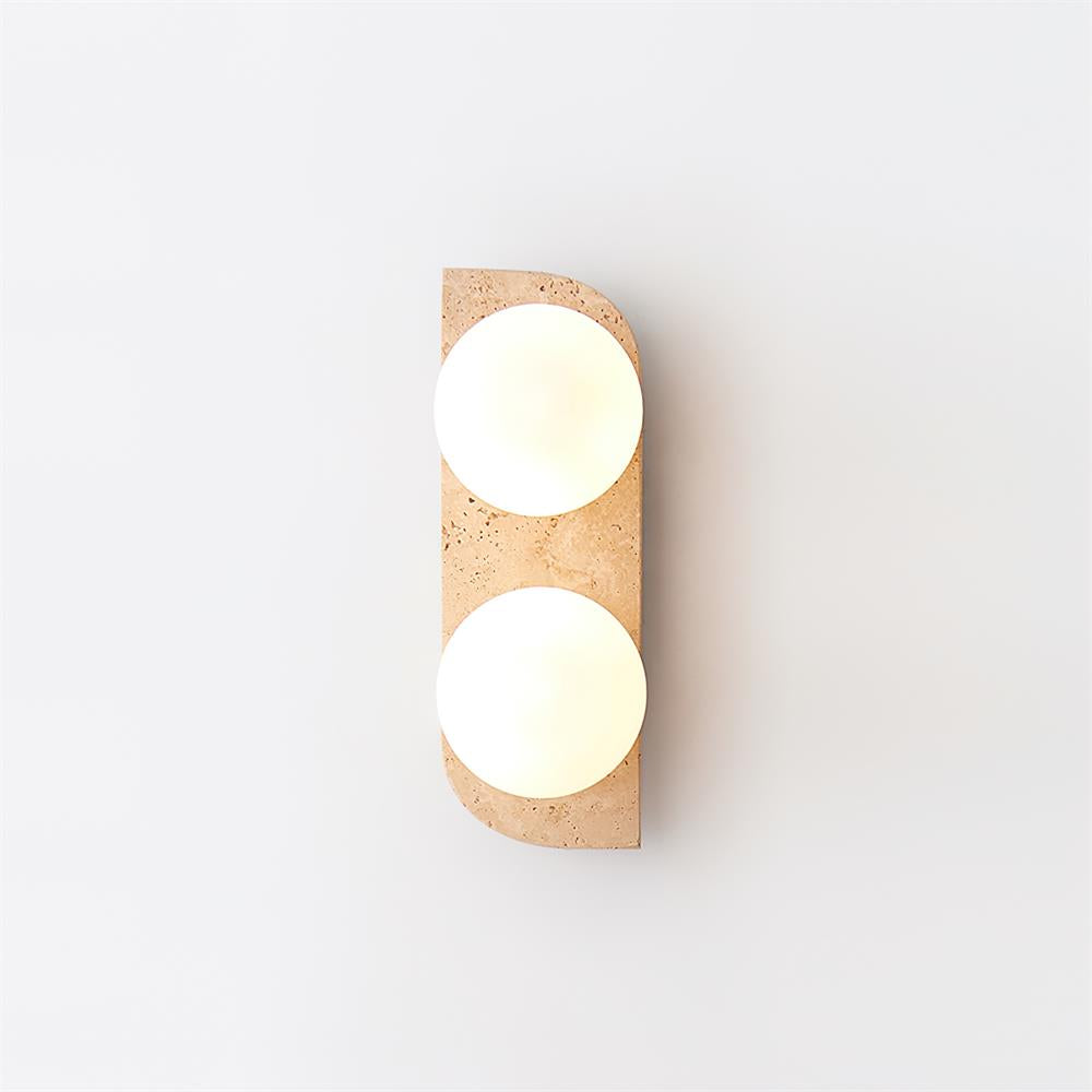 Pellune Modern Wall Sconce Light with Travertine and Wood - Elegant Wall Lamp for Living Room, Hallway, and Bathroom