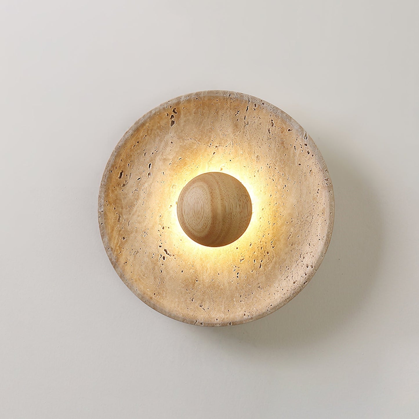 Telaho | Travertine wall lamp with wooden base | Elegant lighting for modern interiors