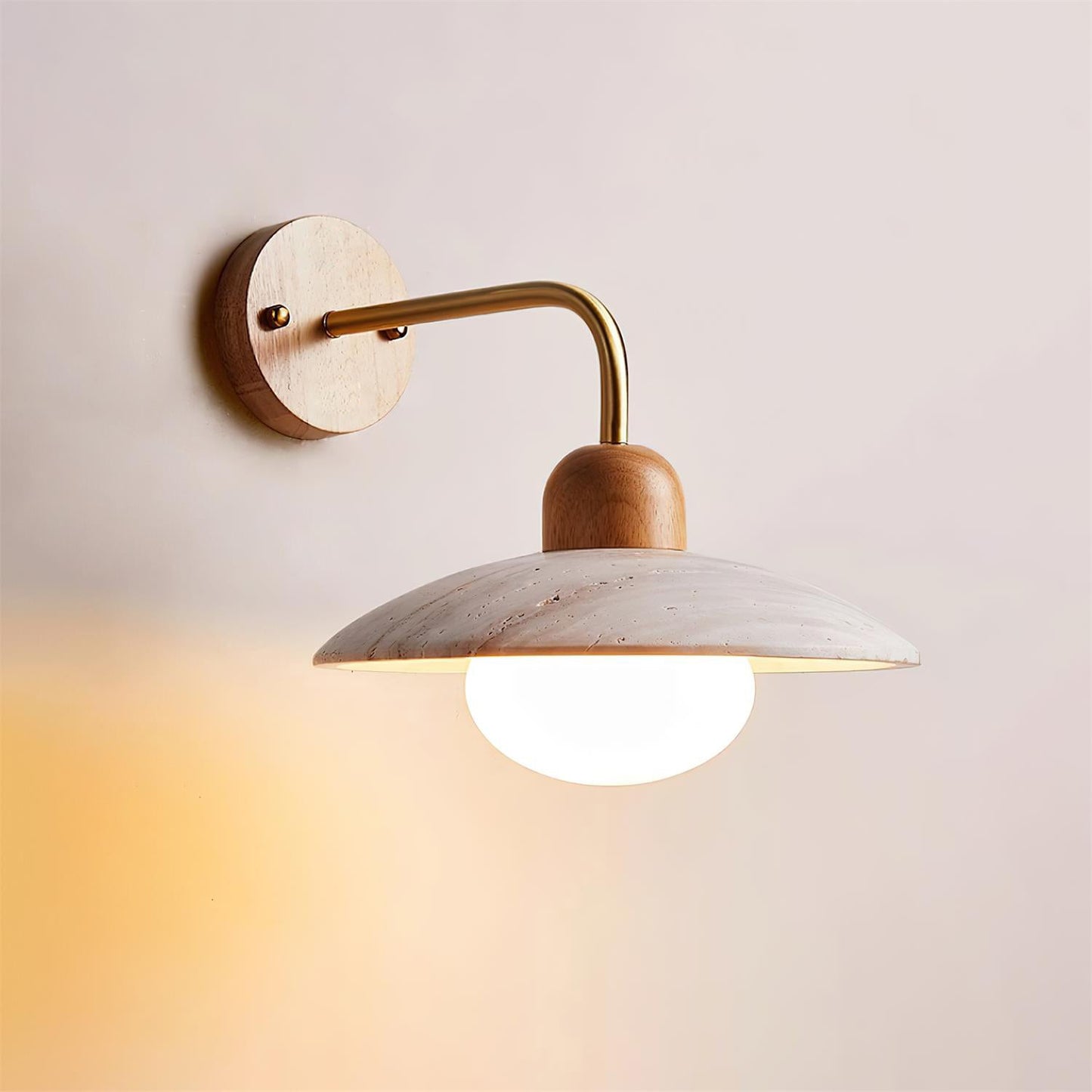 Travertine Wall Lamp with Round Shade | Elegant Lighting for Scandinavian Interiors