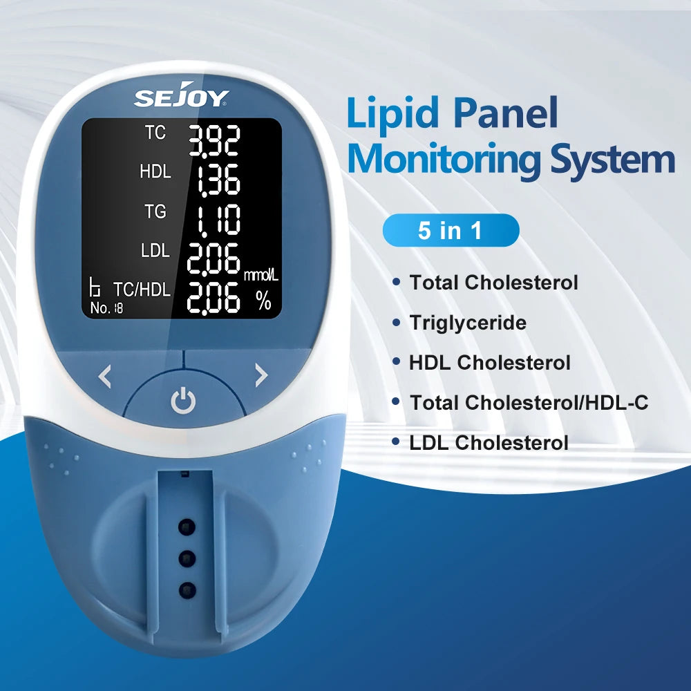 5v1 analyzátor krevních lipidů Celkový cholesterol (TC) a cholesterol lipoproteinů s vysokou hustotou (HDL) a triglyceridy (TG) a LDL cholesterol