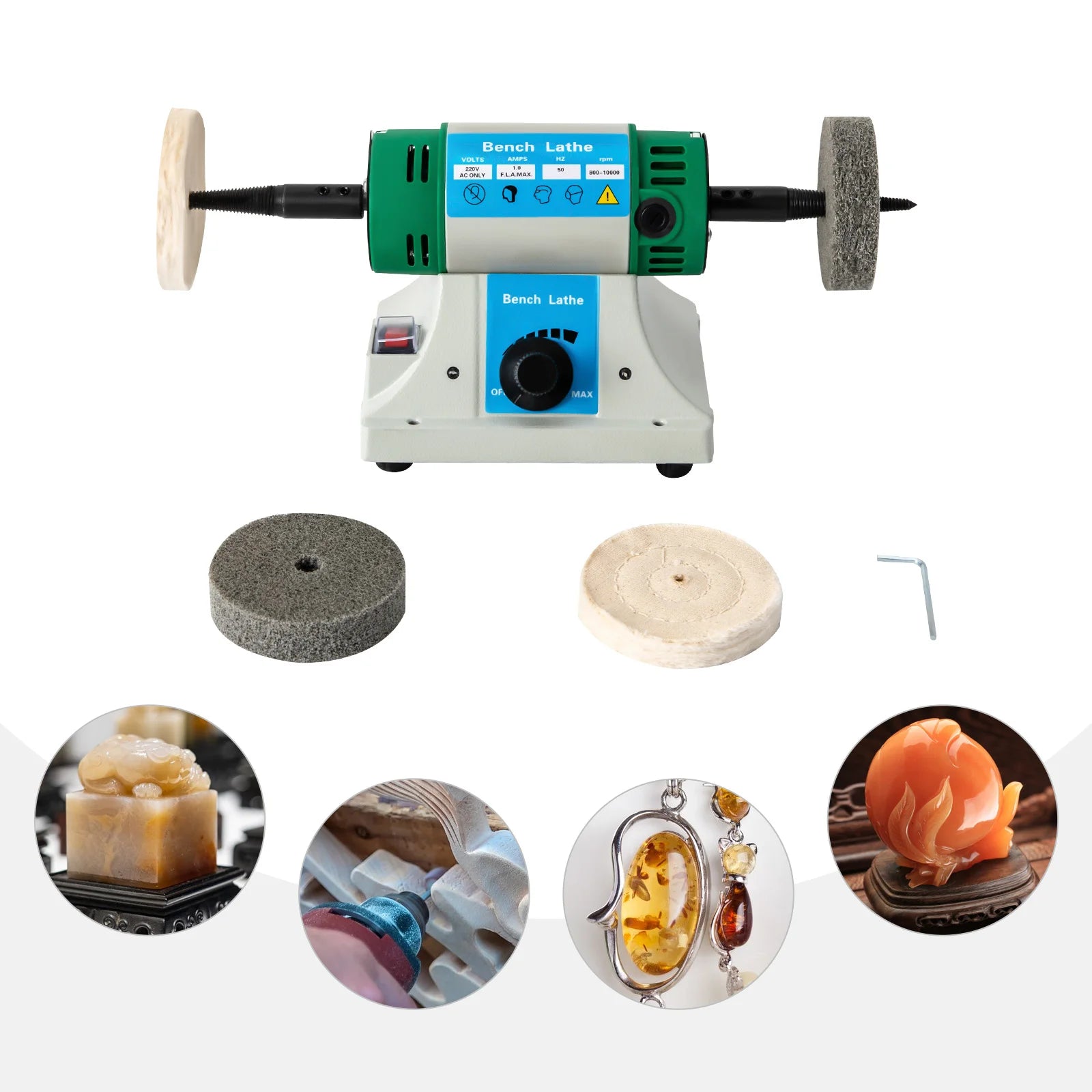 Adjustable Variable Speed Bench Jewelry Polisher with Cloth and Abrasive Wheels 0