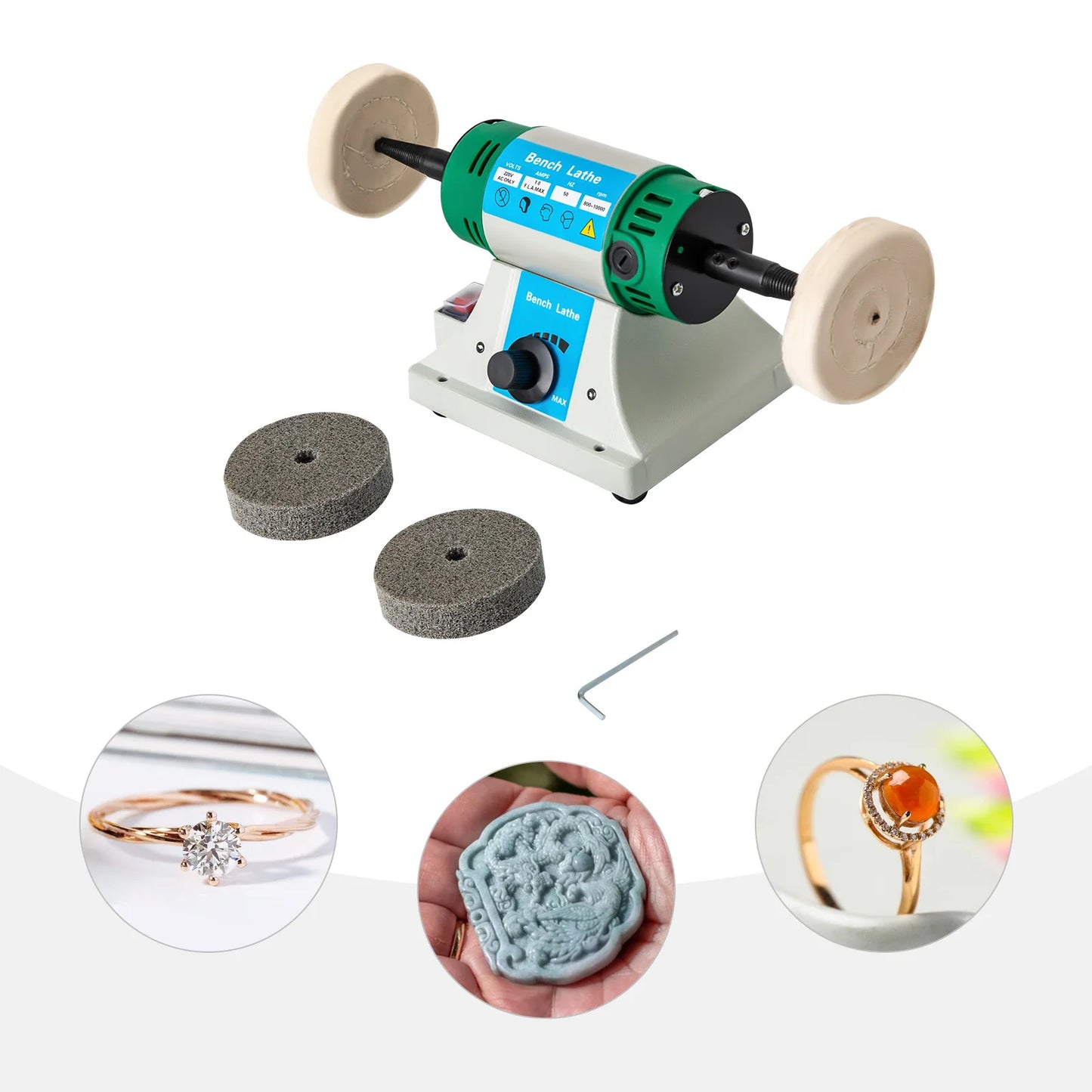 Adjustable Variable Speed Bench Jewelry Polisher with Cloth and Abrasive Wheels 6