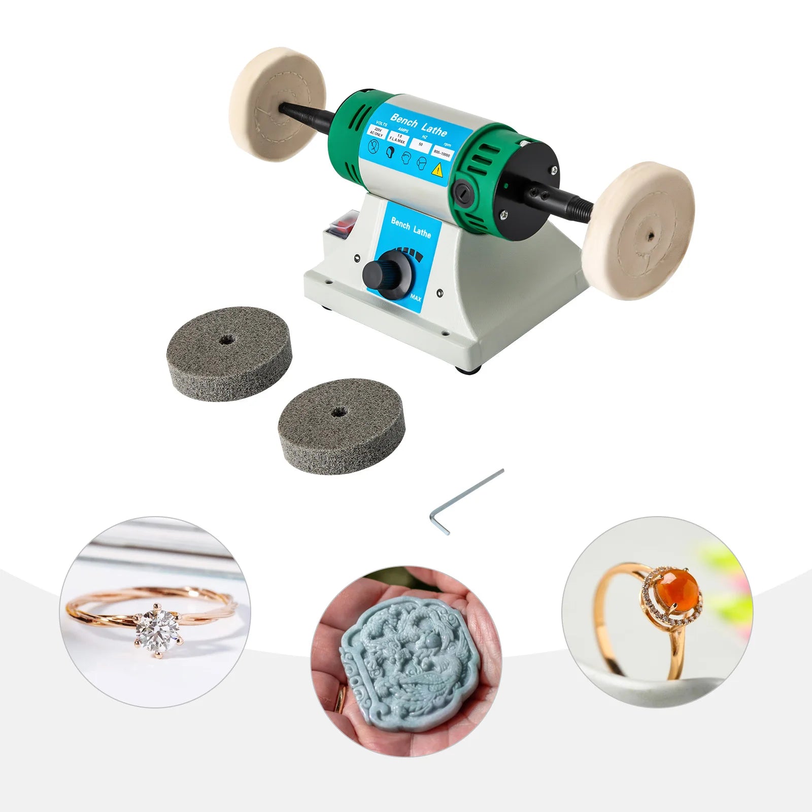 Adjustable Variable Speed Bench Jewelry Polisher with Cloth and Abrasive Wheels 6