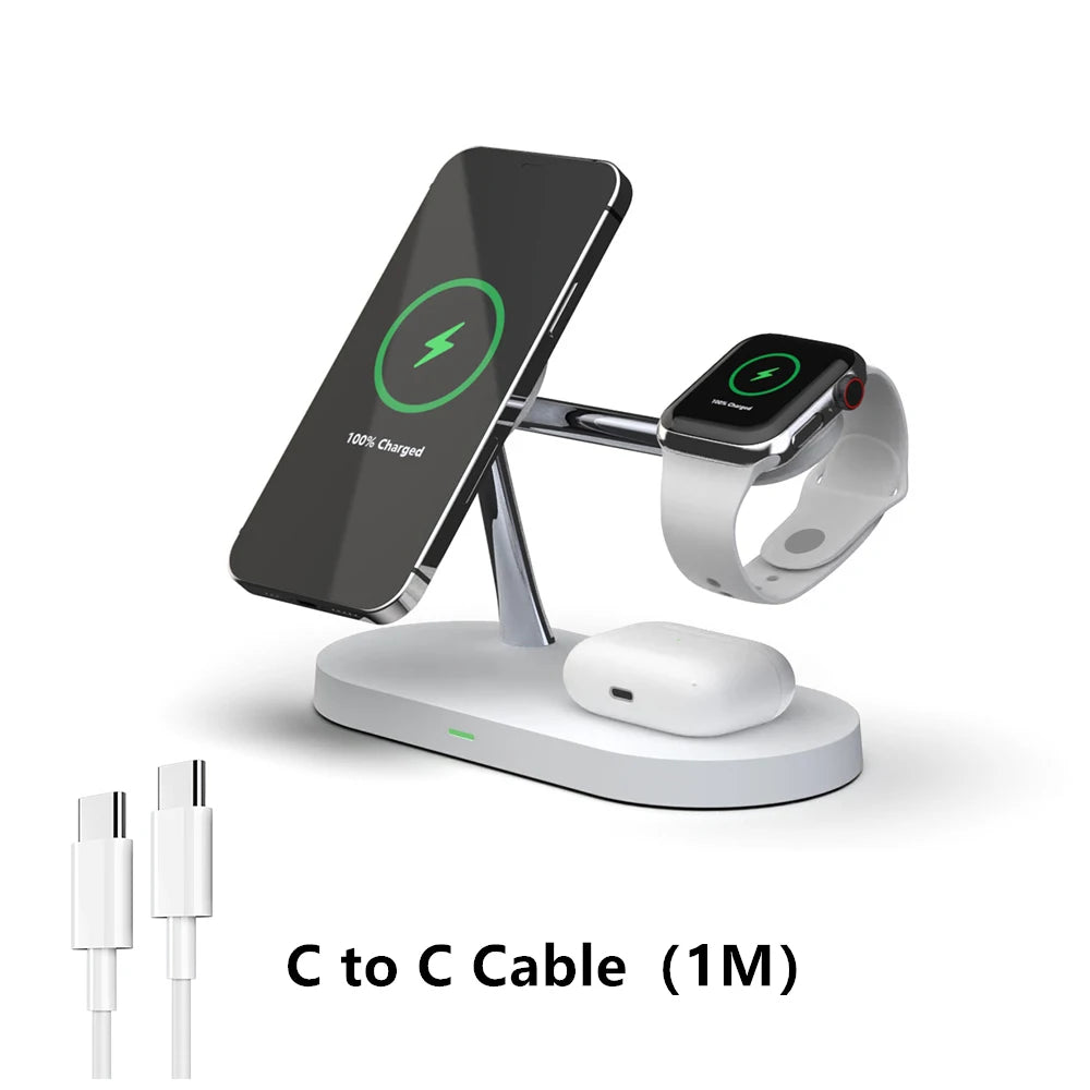 Bezdrátová nabíječka 3 v 1 pro iPhone 12/13/14/15/16/17, rychlonabíjecí stanice pro Apple Watch 10 9 8 7 6 5 4 Airpods 2 3 Pro