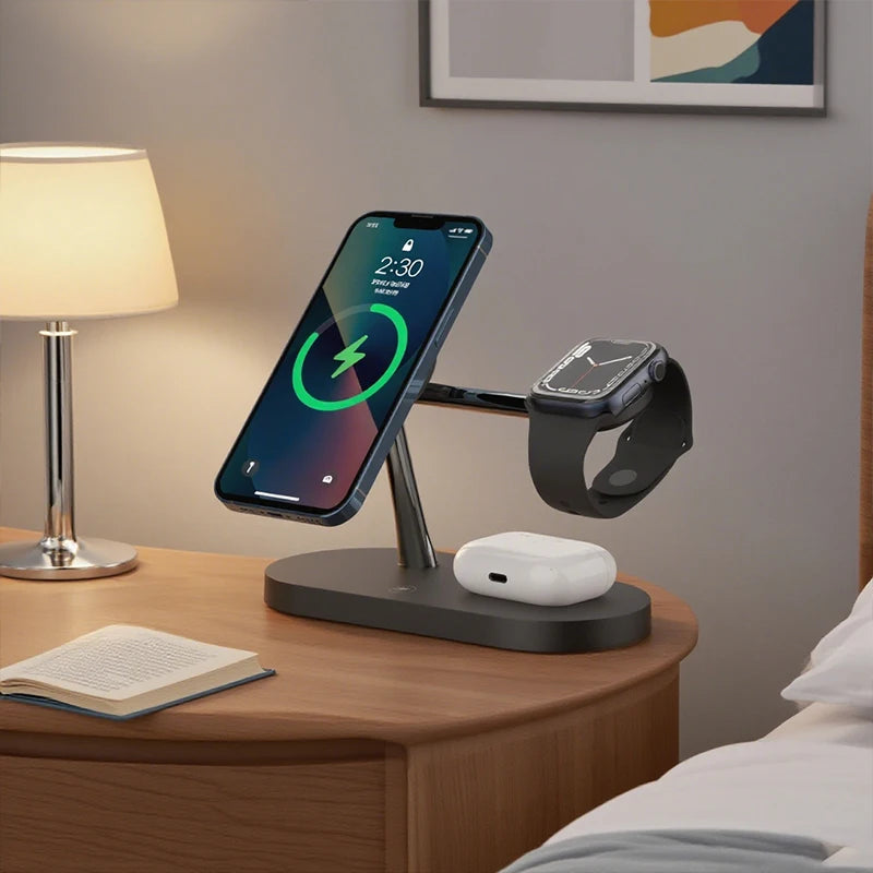 Bezdrátový Nabíjecí Stojan 3 v 1 pro iPhone s Rychlým Nabíjením | Elegantní Design pro Efektivní Nabíjení Apple Zařízení