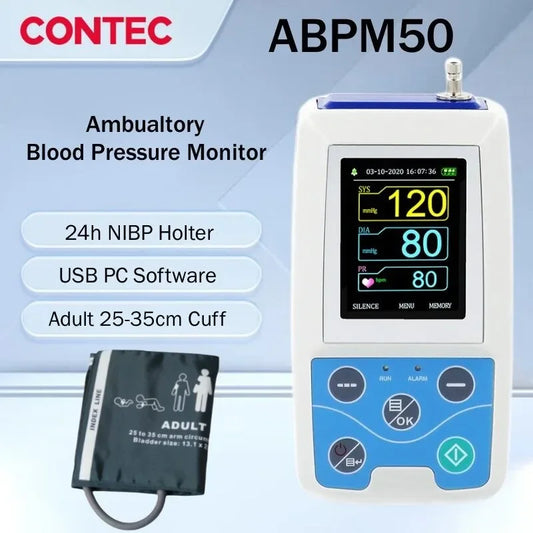 CONTEC ABPM50 24hodinový NIBP Holter dynamický digitální monitor krevního tlaku na paži s PC softwarem, velký pro dospělé nebo manžeta pro dospělé