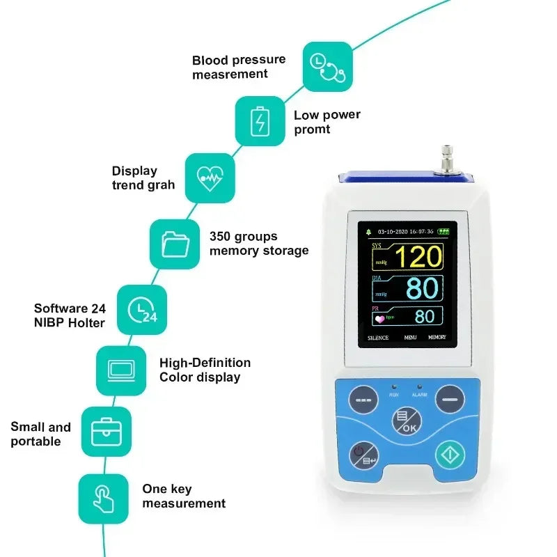 CONTEC ABPM50 24hodinový NIBP Holter dynamický digitální monitor krevního tlaku na paži s PC softwarem, velký pro dospělé nebo manžeta pro dospělé
