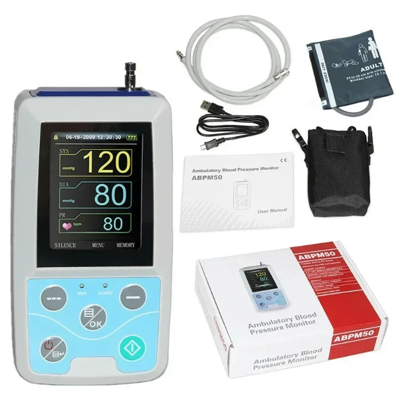 CONTEC ABPM50 24hodinový NIBP Holter dynamický digitální monitor krevního tlaku na paži s PC softwarem, velký pro dospělé nebo manžeta pro dospělé