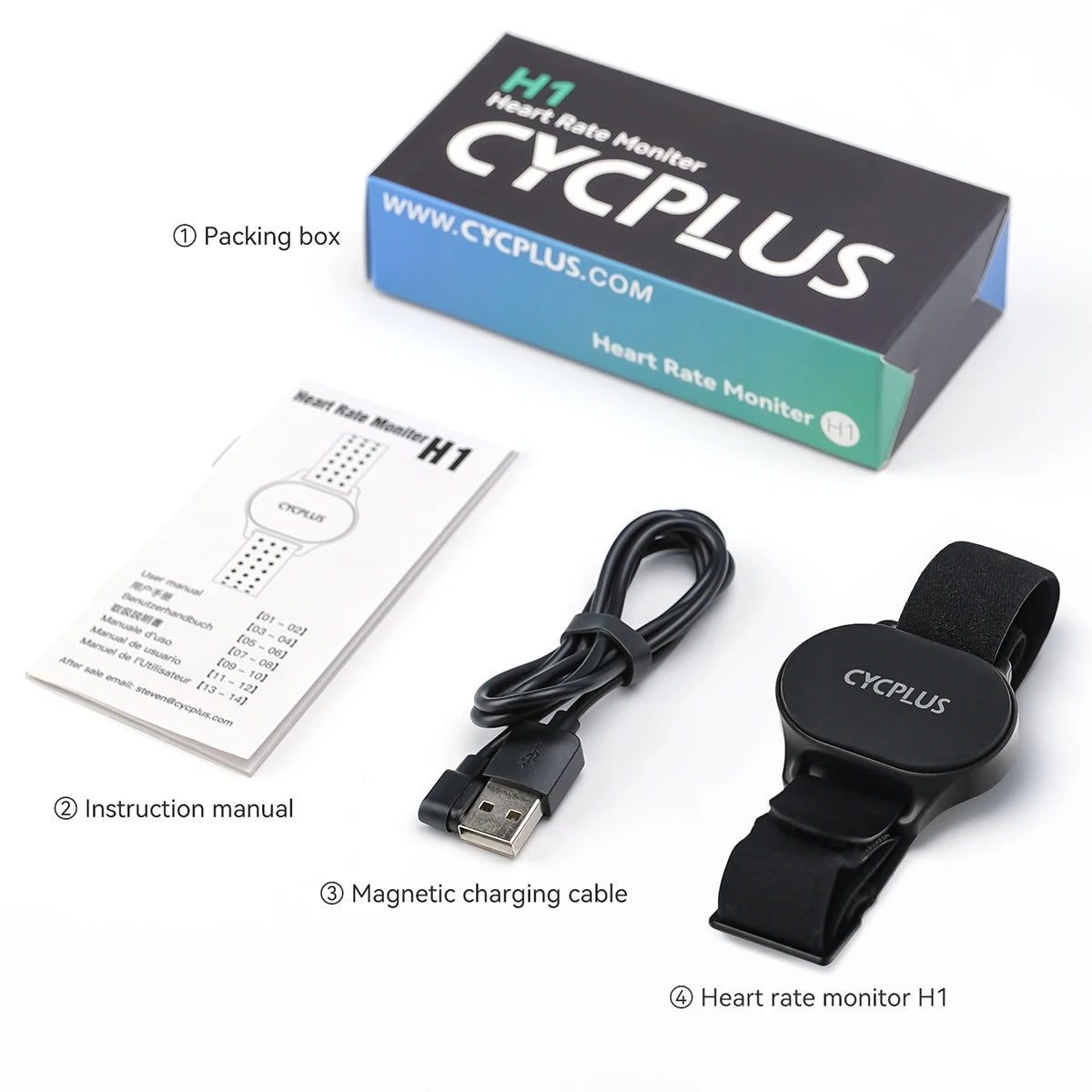 CYCPLUS Snímač tepové frekvence Náramkový pásek Bluetooth ANT+ Fitness monitor pro Garmin Wahoo GPS cyklopočítač