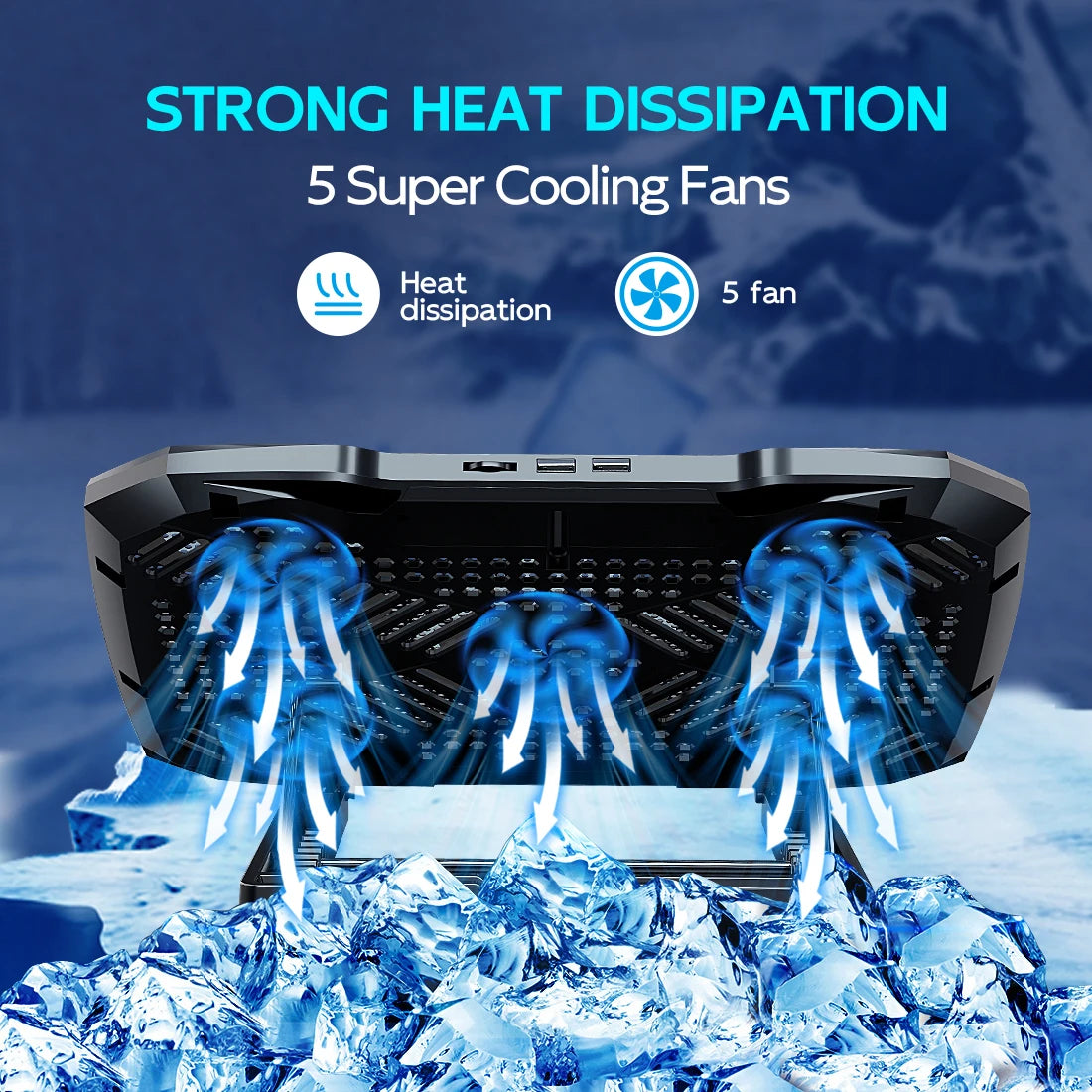 Chladicí podložka COOLCOOLD pro notebook 12-17 palcový, chladicí stojan, 5 tichých ventilátorů, 5 úhlů nastavení s držákem na telefon
