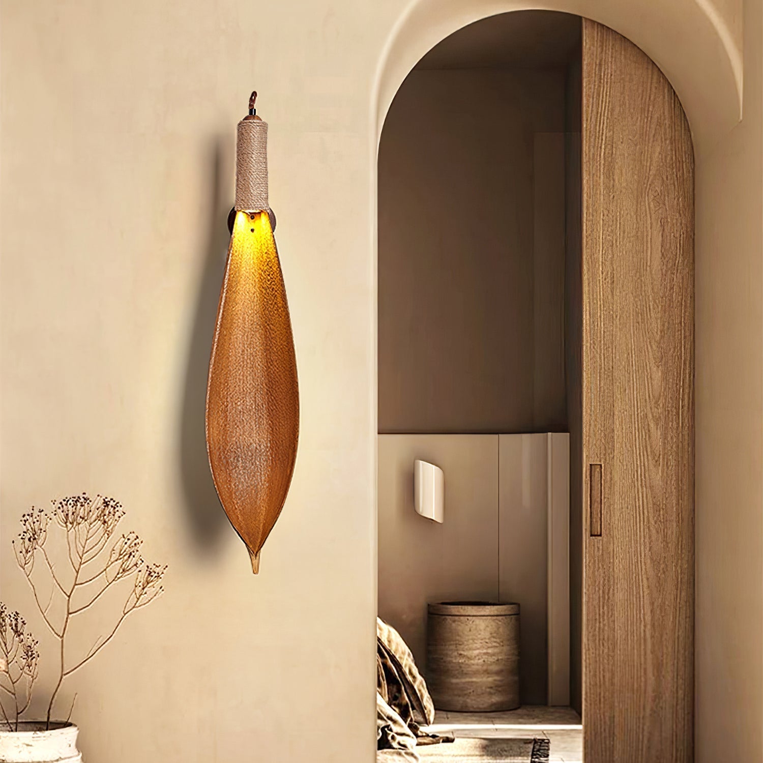 Cocos Leaf Wall Lamp - Natural Cocoa Leaf Design for Ambient Lighting 7