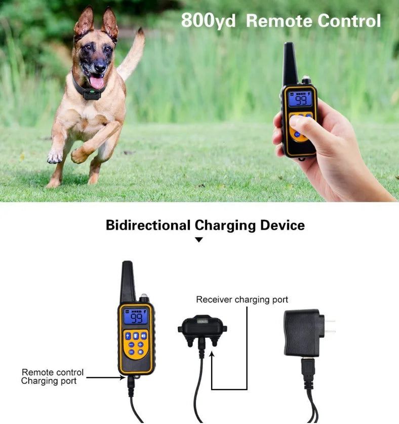 Collier de dressage électrique pour chien, étanche, anti-aboiements, avec télécommande, rechargeable, pour chiens de toutes tailles. 1