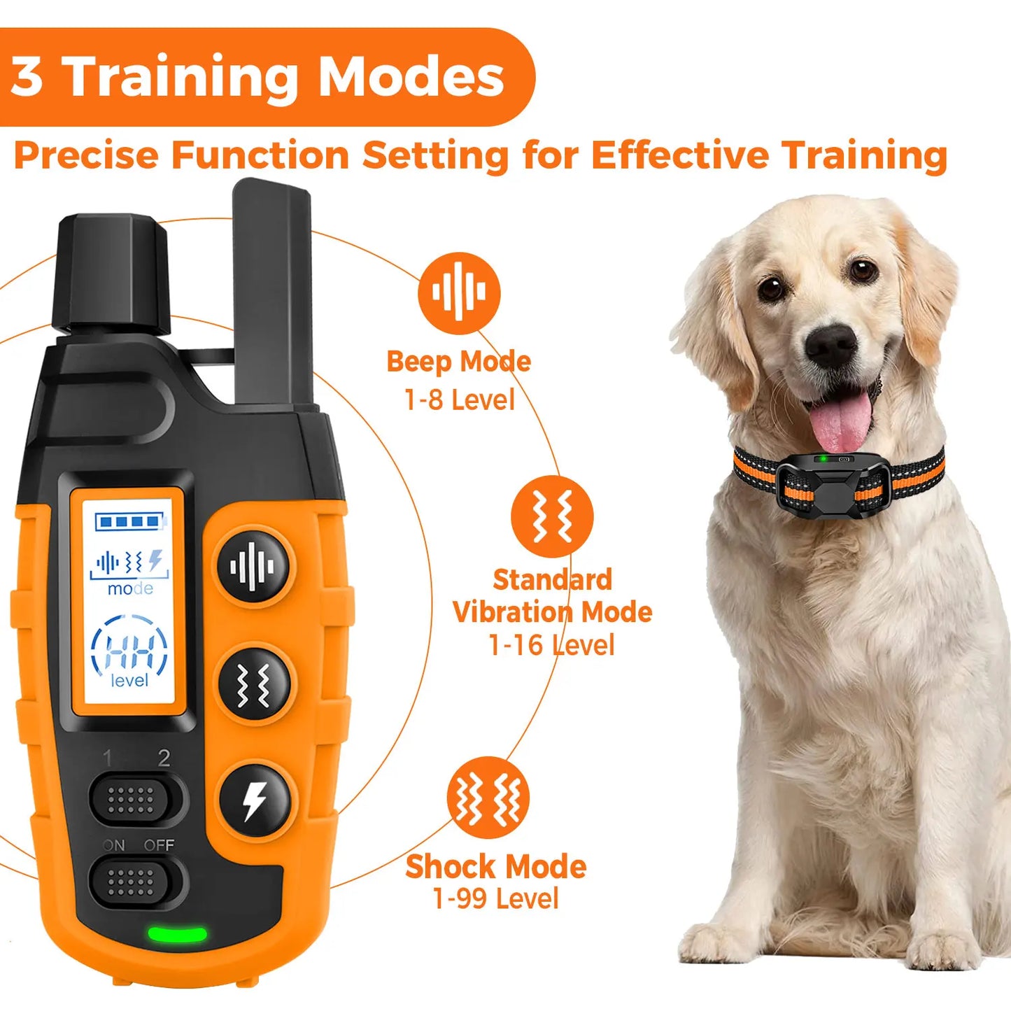 Collier de dressage électrique pour chien de 1000 m avec télécommande, étanche, pour chiots de 2,3 à 54 kg, avec fonction de choc et vibration. Convient aux chiots de 2,3 à 54 kg. 1