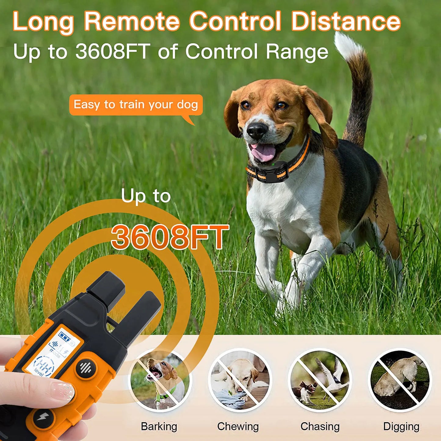 Collier de dressage électrique pour chien de 1000 m avec télécommande, étanche, pour chiots de 2,3 à 54 kg, avec fonction de choc et vibration. Convient aux chiots de 2,3 à 54 kg. 2