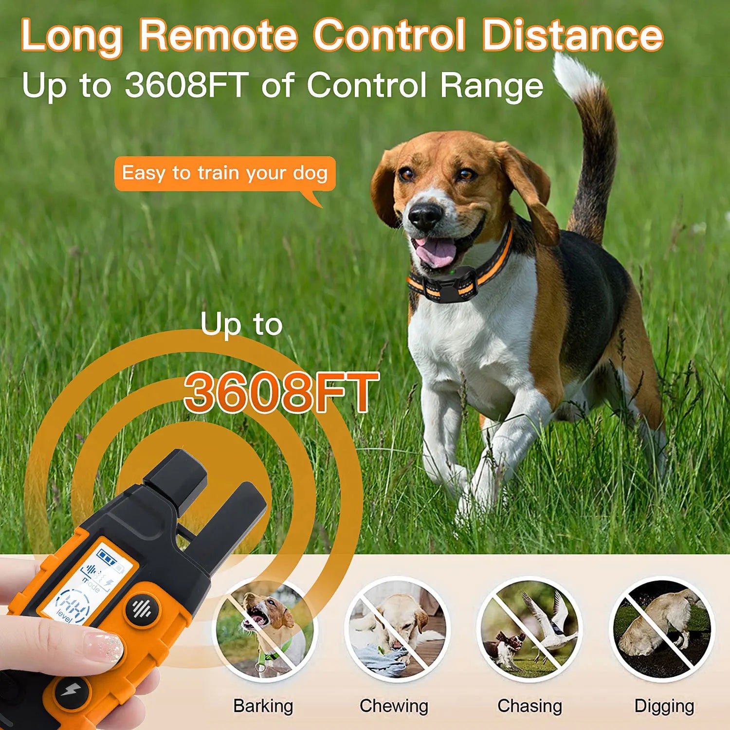 Collier de dressage électrique pour chien de 1000 m avec télécommande, étanche, pour chiots de 2,3 à 54 kg, avec fonction de choc et vibration. Convient aux chiots de 2,3 à 54 kg. 2