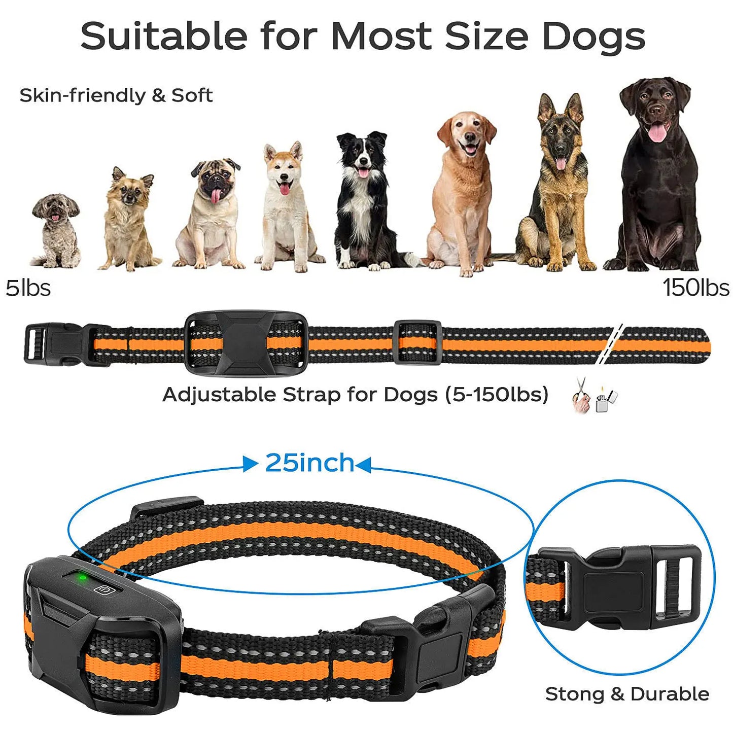 Collier de dressage électrique pour chien de 1000 m avec télécommande, étanche, pour chiots de 2,3 à 54 kg, avec fonction de choc et vibration. Convient aux chiots de 2,3 à 54 kg. 3