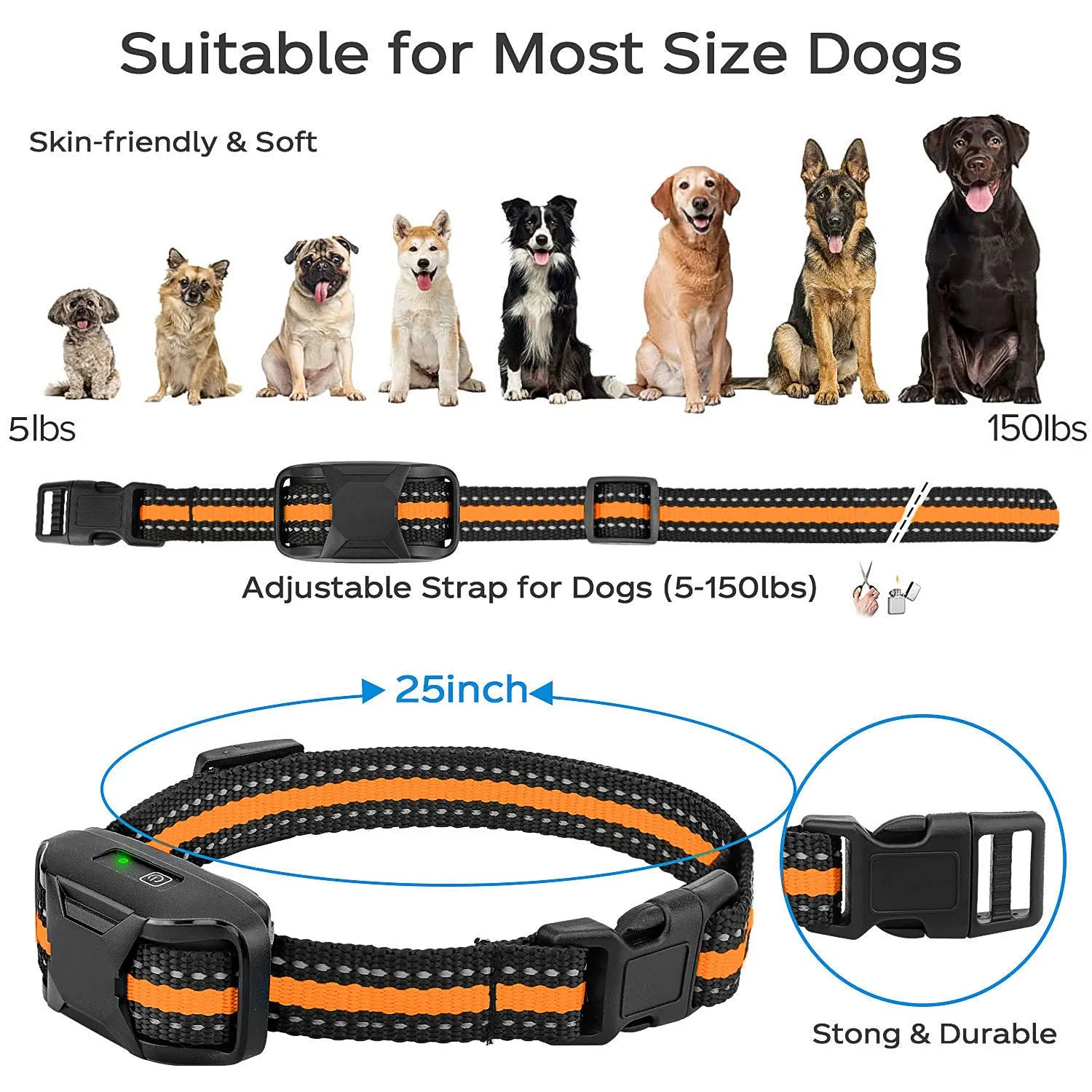 Collier de dressage électrique pour chien de 1000 m avec télécommande, étanche, pour chiots de 2,3 à 54 kg, avec fonction de choc et vibration. Convient aux chiots de 2,3 à 54 kg. 3