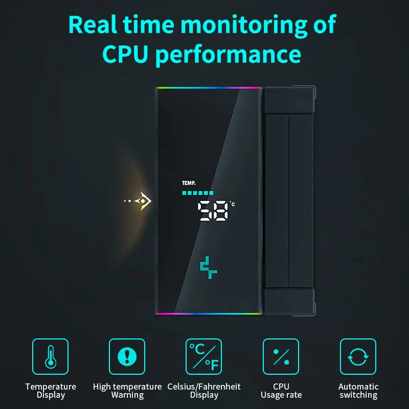 DeepCool AK500S digitální chladič CPU s 5 tepelnými trubicemi, TDP 240W, chlazení ATX, PC chladič pro LGA1700/1200 115X AM4 AM5