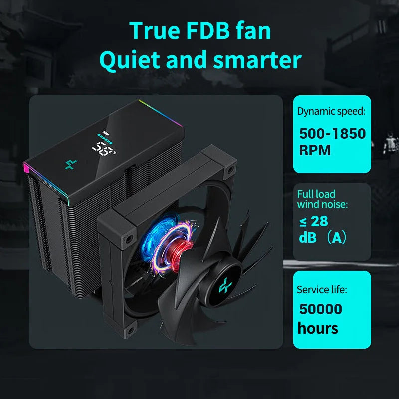 DeepCool AK500S digitální chladič CPU s 5 tepelnými trubicemi, TDP 240W, chlazení ATX, PC chladič pro LGA1700/1200 115X AM4 AM5