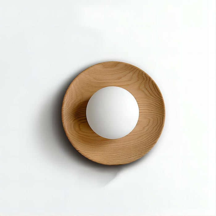 Modern Wooden Wall Sconce Lighting with Frosted Glass Sphere - Stylish Wall Lamp for Minimalist Interiors