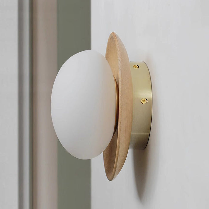 Modern Wooden Wall Sconce Lighting with Frosted Glass Sphere - Stylish Wall Lamp for Minimalist Interiors