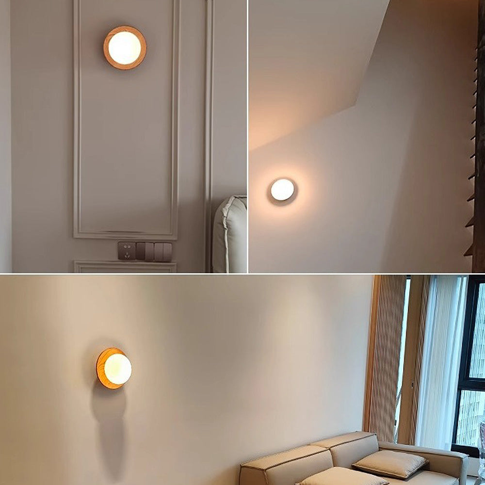 Modern Wooden Wall Sconce Lighting with Frosted Glass Sphere - Stylish Wall Lamp for Minimalist Interiors