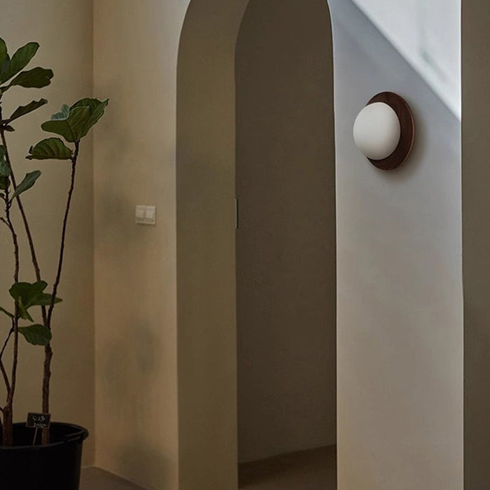 Modern Wooden Wall Sconce Lighting with Frosted Glass Sphere - Stylish Wall Lamp for Minimalist Interiors
