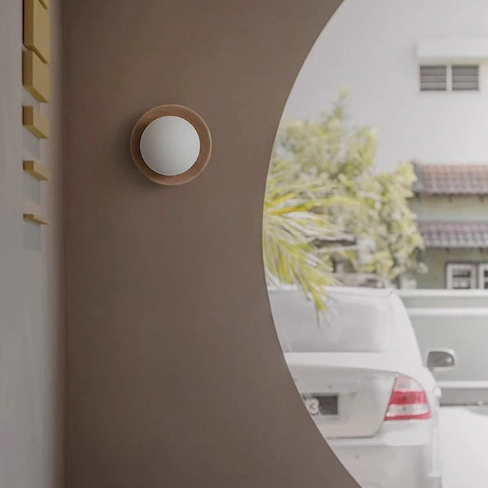Modern Wooden Wall Sconce Lighting with Frosted Glass Sphere - Stylish Wall Lamp for Minimalist Interiors