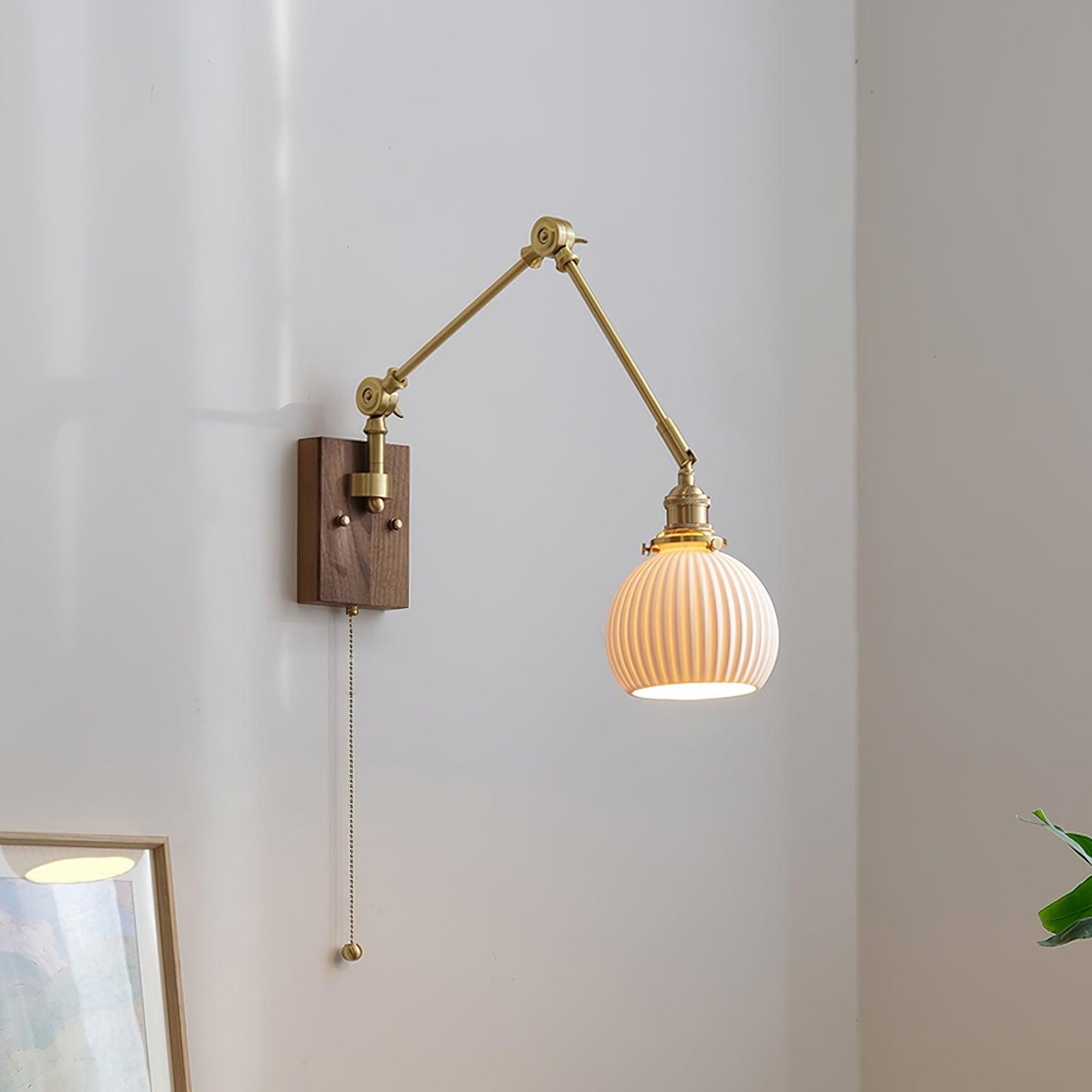 Elegant Wall Sconce Lighting with Wood Design and Ceramic Shade - Adjustable Modern Wall Lamp for Living Room, Bedroom, Hallway