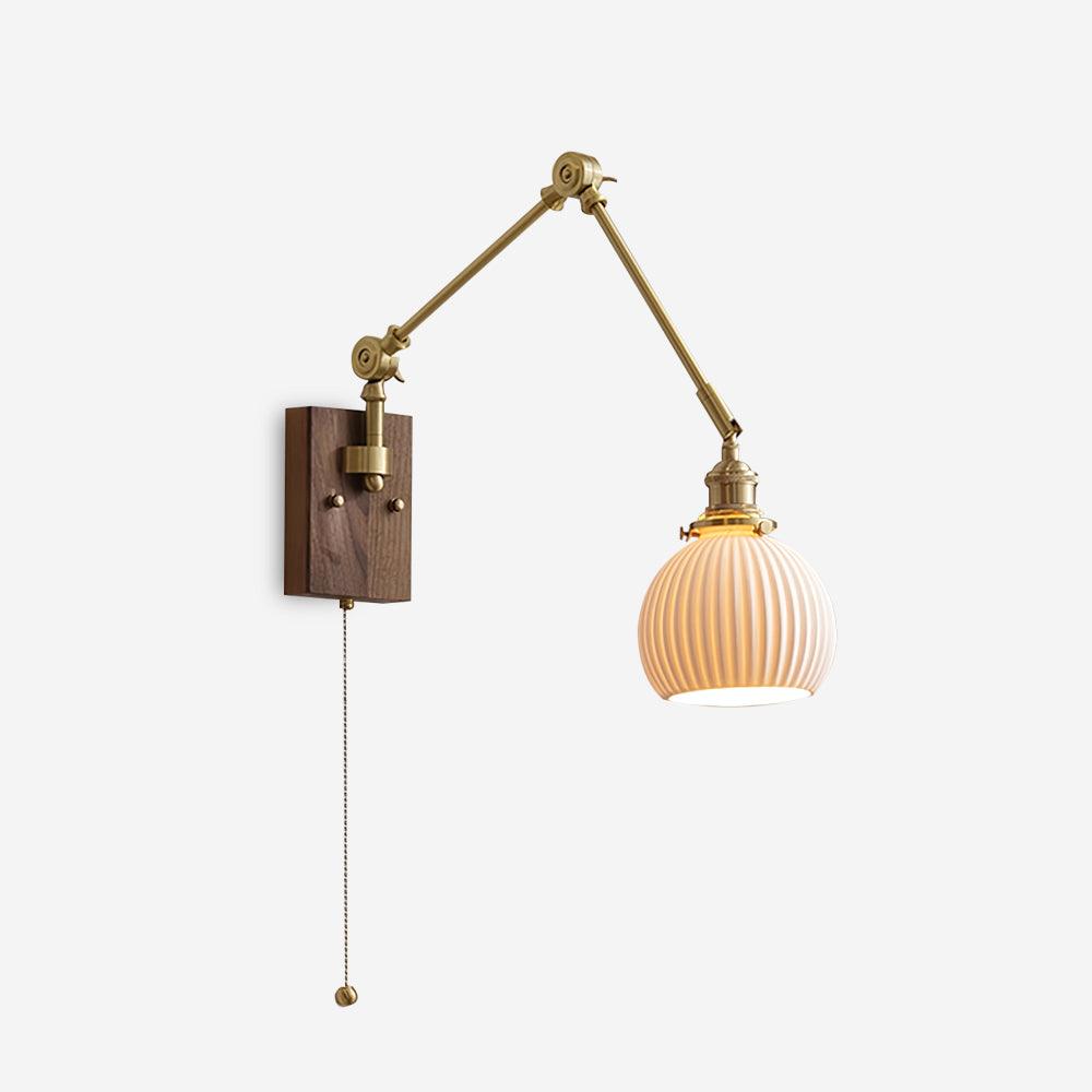 Elegant Wall Sconce Lighting with Wood Design and Ceramic Shade - Adjustable Modern Wall Lamp for Living Room, Bedroom, Hallway