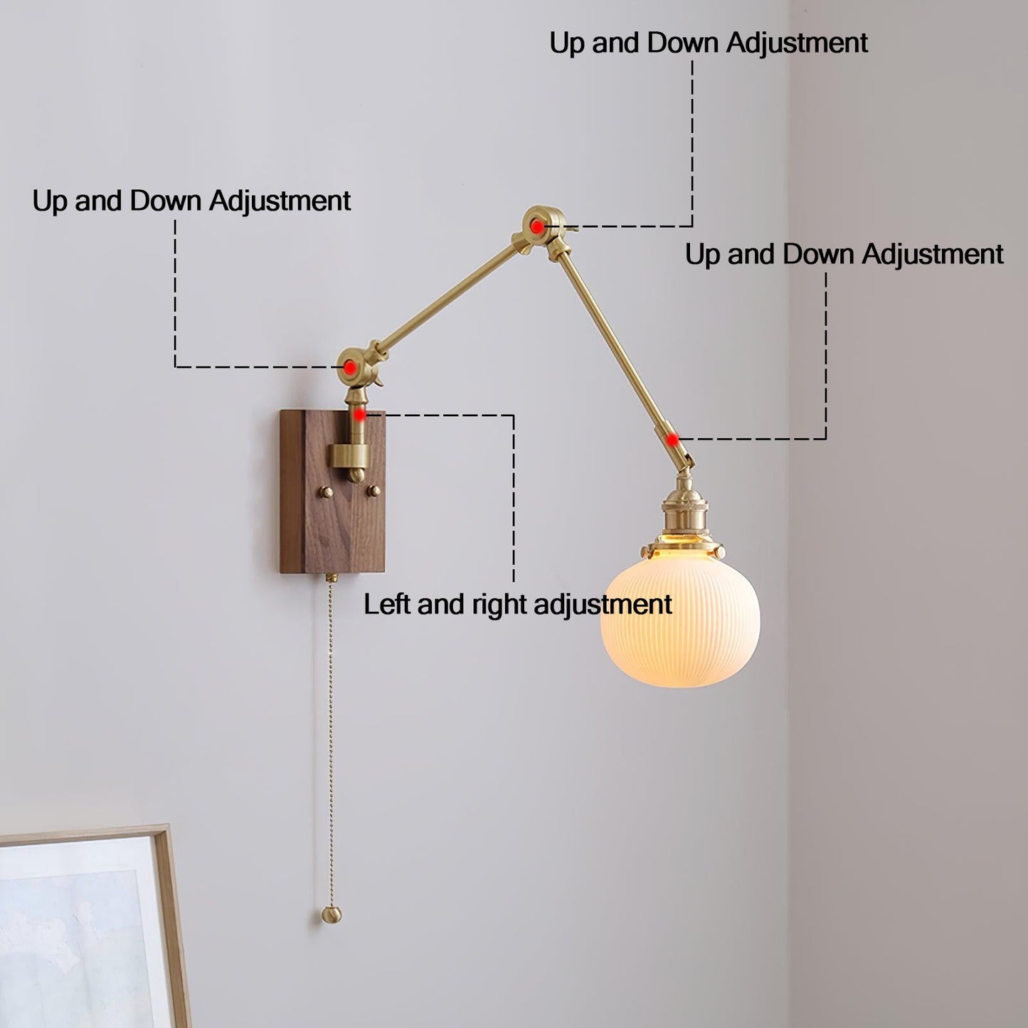 Elegant Wall Sconce Lighting with Wood Design and Ceramic Shade - Adjustable Modern Wall Lamp for Living Room, Bedroom, Hallway