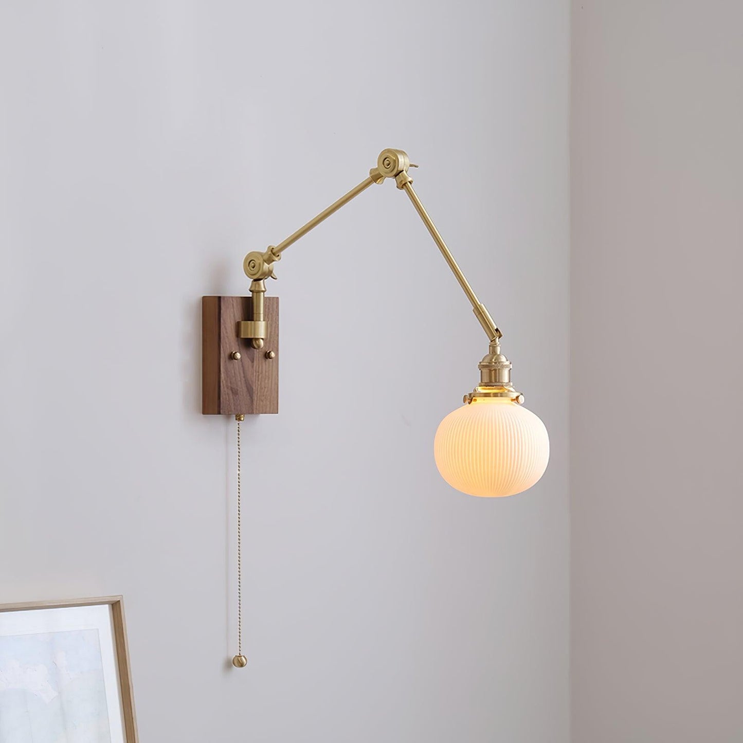 Elegant Wall Sconce Lighting with Wood Design and Ceramic Shade - Adjustable Modern Wall Lamp for Living Room, Bedroom, Hallway