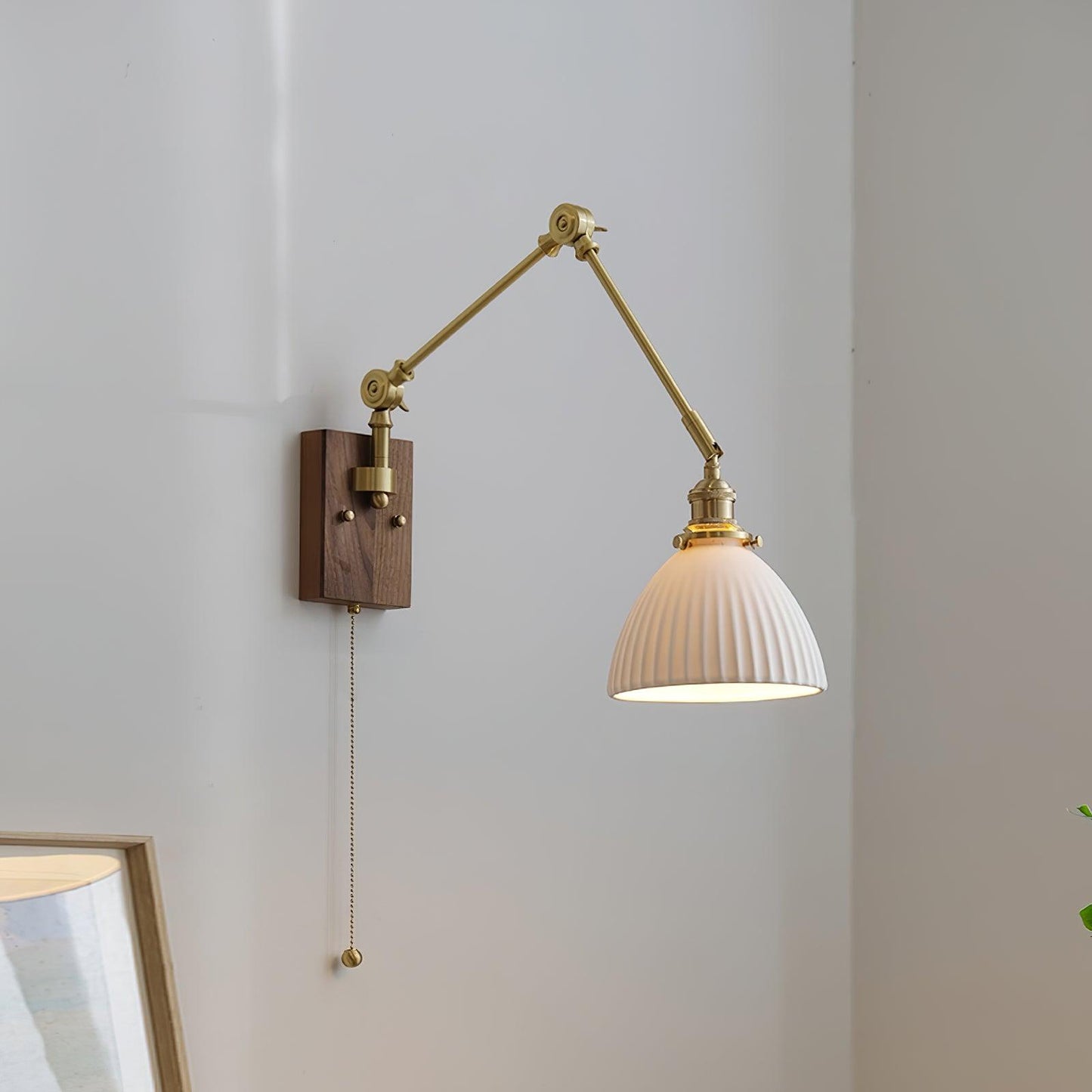 Elegant Wall Sconce Lighting with Wood Design and Ceramic Shade - Adjustable Modern Wall Lamp for Living Room, Bedroom, Hallway