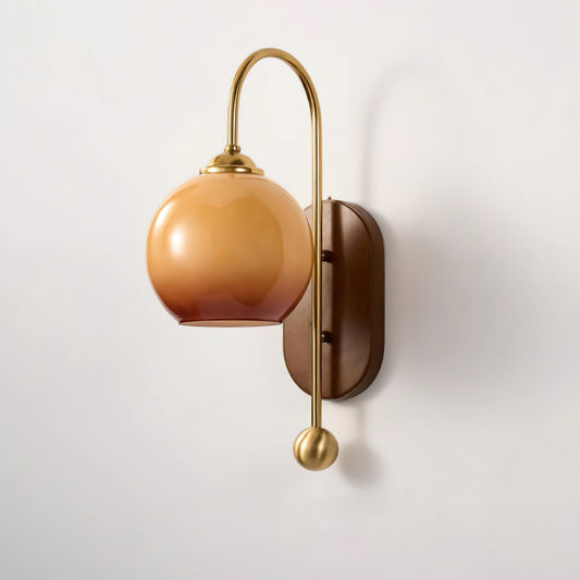 Elegant Wall Lamp with Amber Glass and Brass Arm | Modern Lighting for a Pleasant Atmosphere in the Living Room