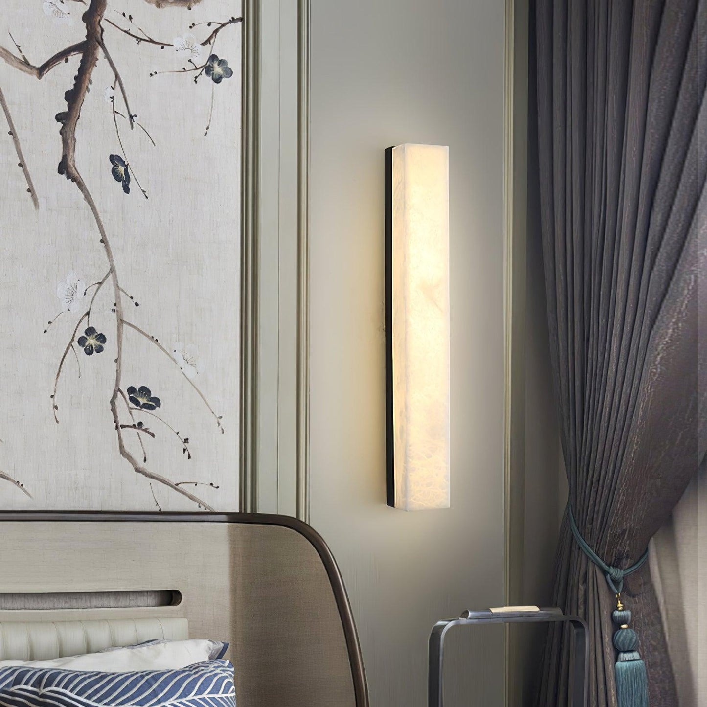 Elegant Brass and Alabaster Wall Sconce Lighting with LED - Modern Design for Living Room, Bedroom, and Dining Room