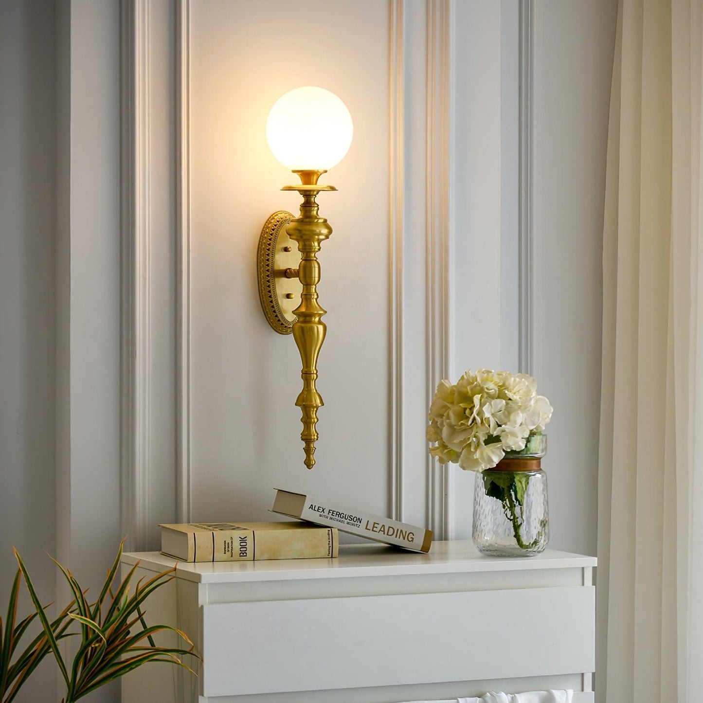 Elegant Brass Wall Sconce Lighting with Glass Shade - Warm LED Wall Lights for Modern Interiors
