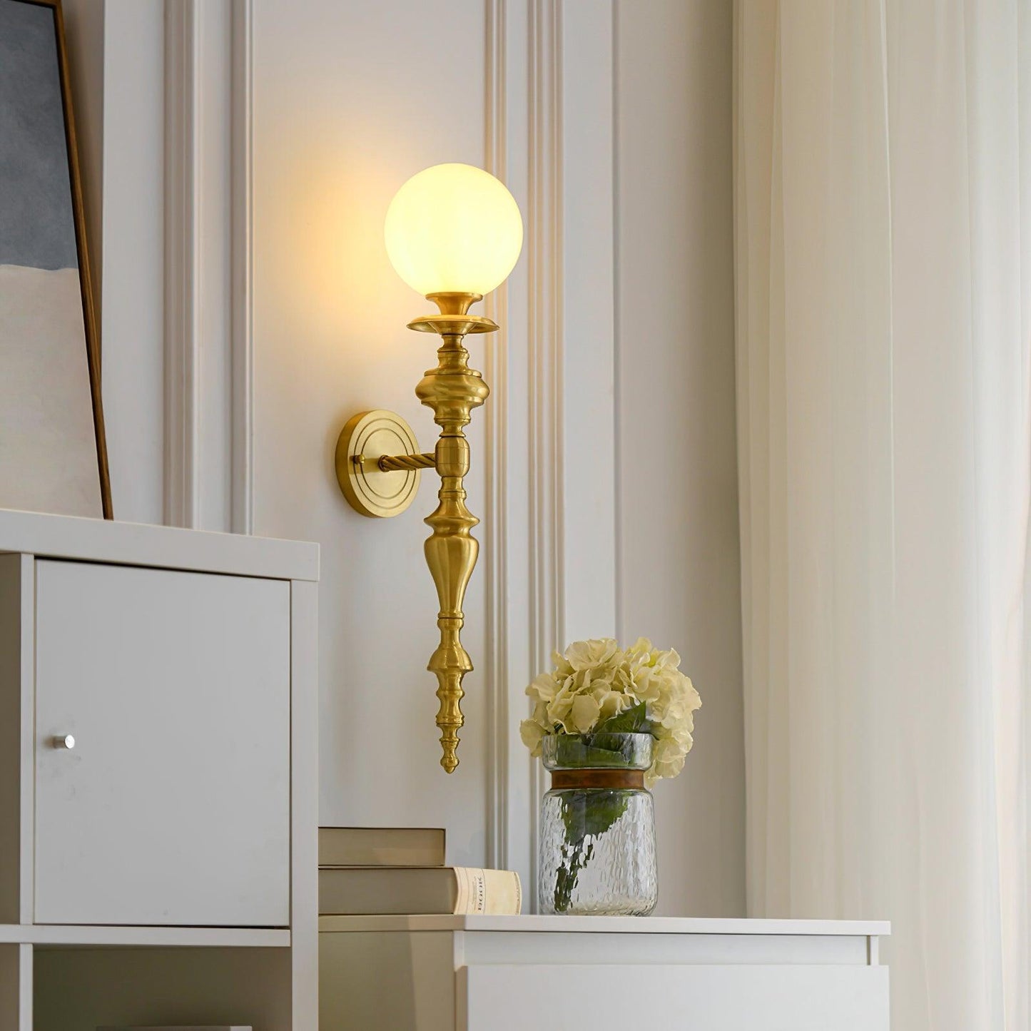 Elegant Brass Wall Sconce Lighting with Glass Shade - Warm LED Wall Lights for Modern Interiors