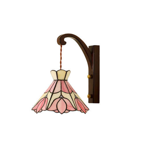 Elegant Wall Sconce Lighting with Hand-Cut Glass and Wooden Holder - Vintage Style Wall Lamp for Cozy Interiors