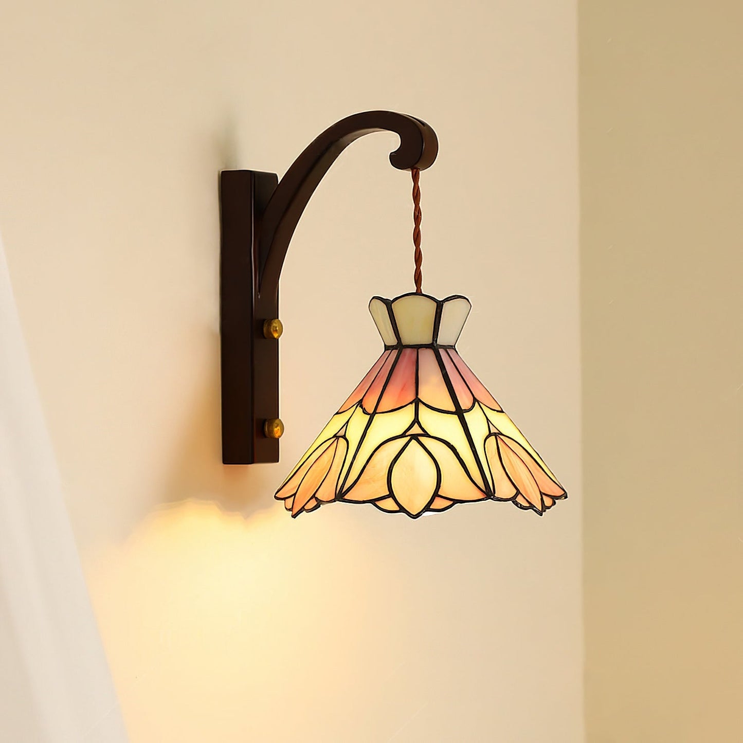 Elegant Wall Sconce Lighting with Hand-Cut Glass and Wooden Holder - Vintage Style Wall Lamp for Cozy Interiors