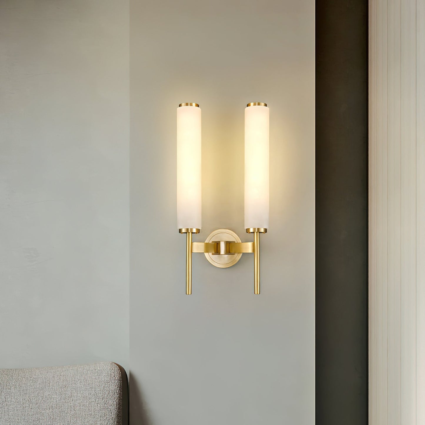 Modern Brass Wall Sconce with Double Tube Lights - Elegant Wall Lamp for Living Room and Bedroom Decor