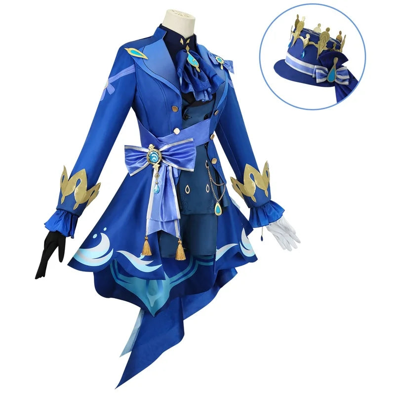 FurinaCos | Elegantní Černý Cosplay Kostým s Parukou a Kloboukem