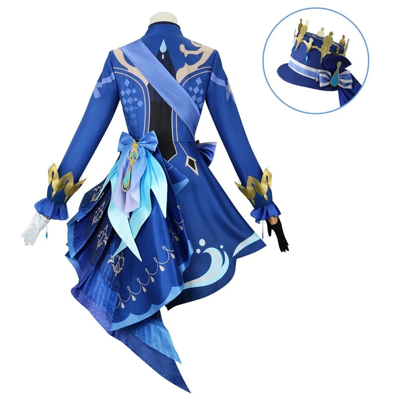 FurinaCos | Elegantní Černý Cosplay Kostým s Parukou a Kloboukem