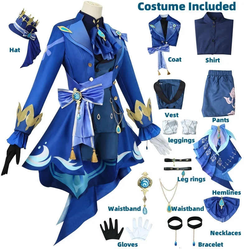 FurinaCos | Elegantní Černý Cosplay Kostým s Parukou a Kloboukem