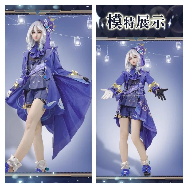 FurinaCos | Elegantní Černý Cosplay Kostým s Parukou a Kloboukem